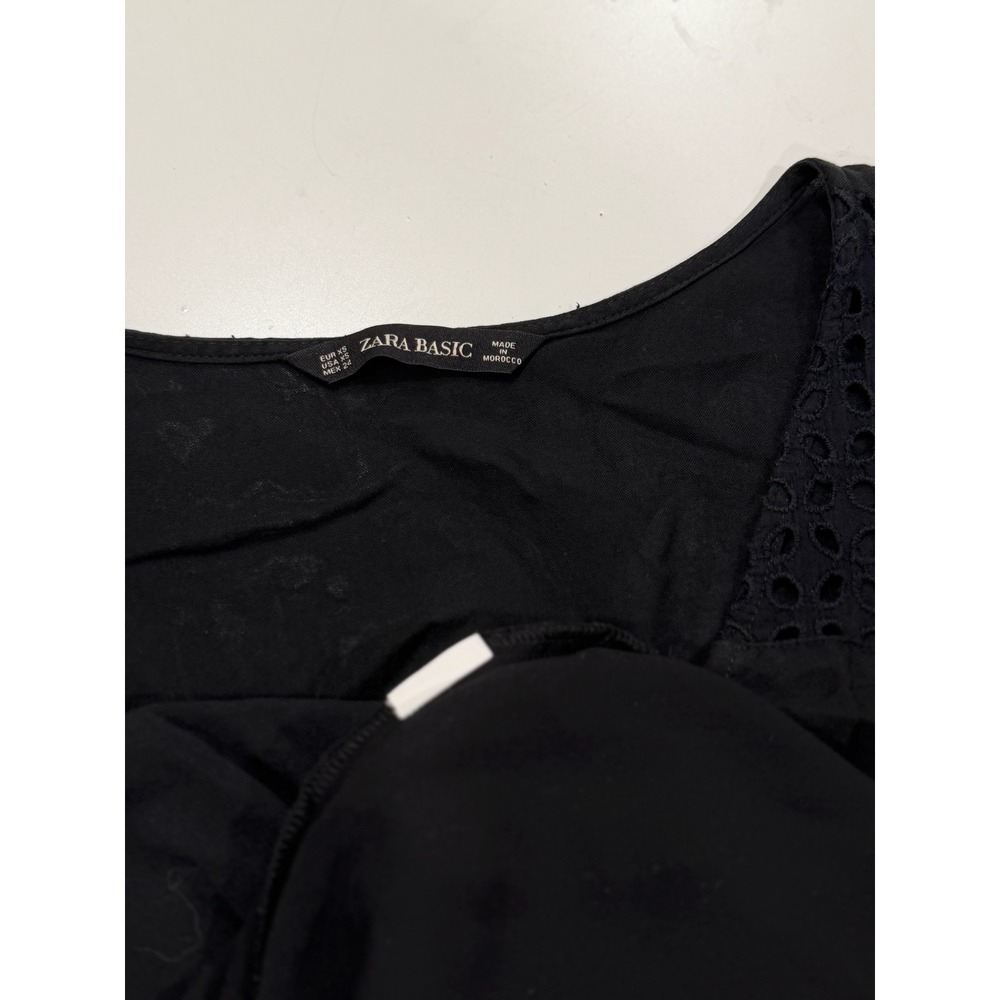 Zara Basic Black Eyelet Lace V-Neck Mini Dress Ruffle Tiered Short Sleeve XS - Picture 5 of 5